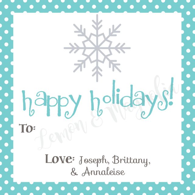Teal Polka Dot with Snowflake Personalized Christmas Gift Tag