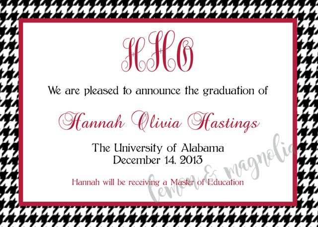University of Alabama Graduation Announcement with monogram