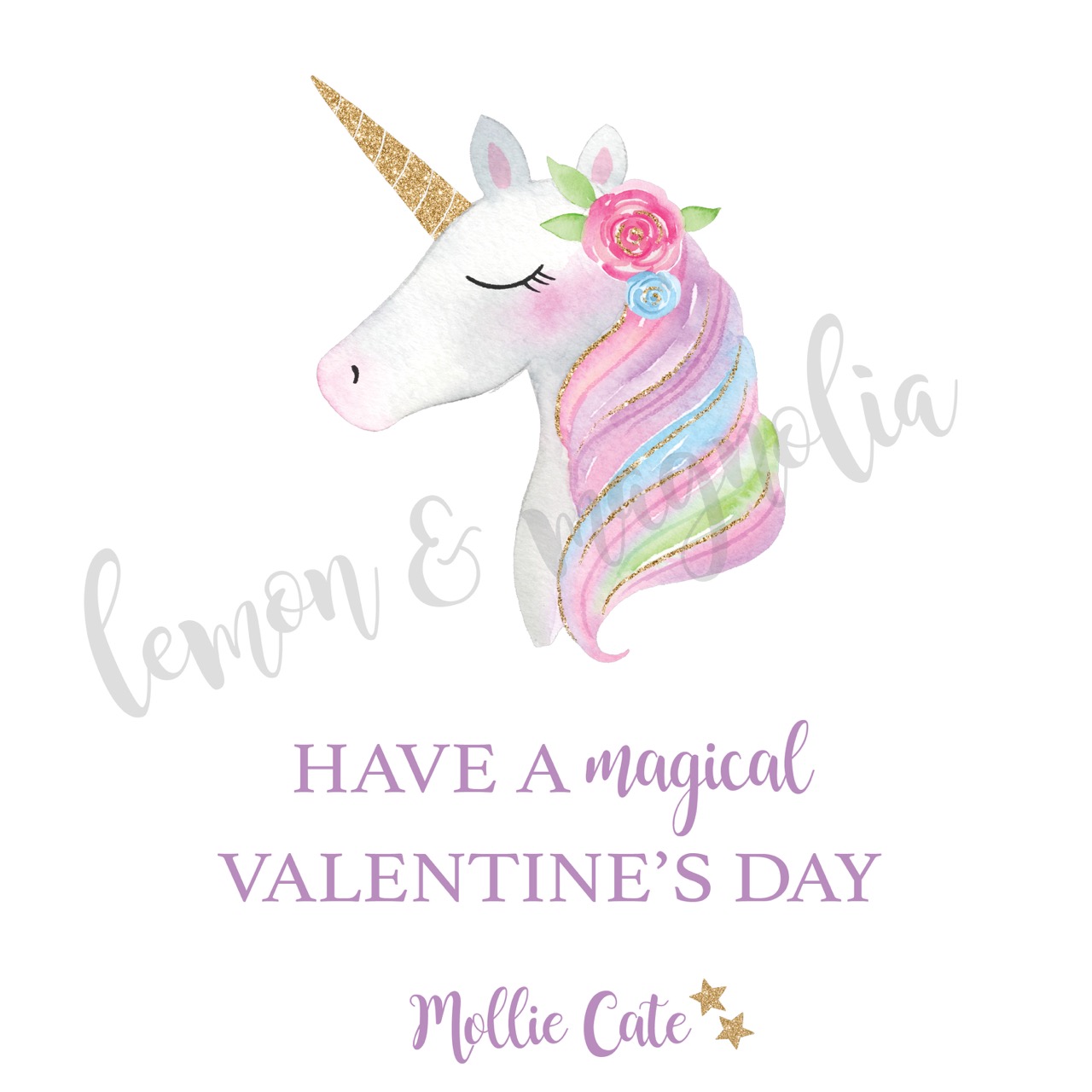 Personalized Watercolor Unicorn Valentine's Day Gift Tags