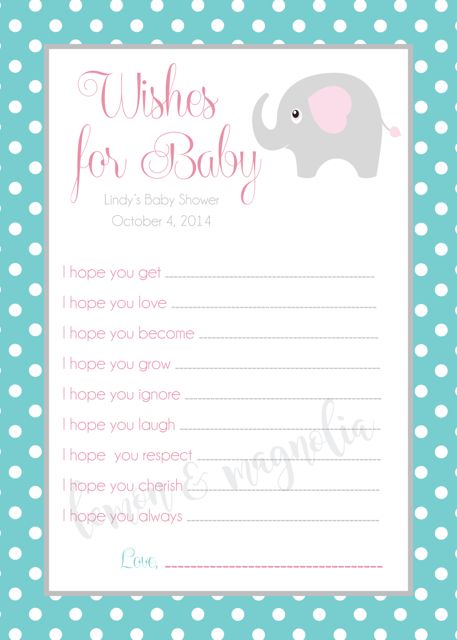 Aqua Polka Dot with Elephant Baby Shower Wish Card