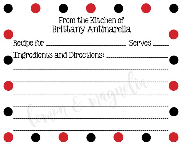 Black and Red Dot Personalized Recipe Cards