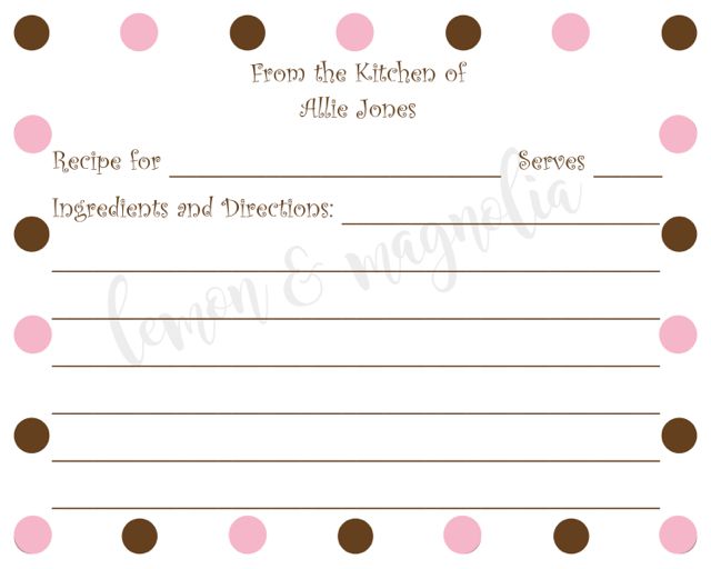 Brown Polka Dots and Pink Polka Dots Personalized Recipe Cards