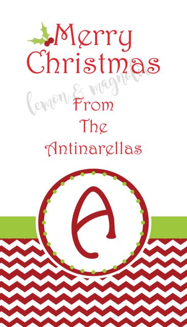 Initial Chevron with Holly Christmas Gift Tag