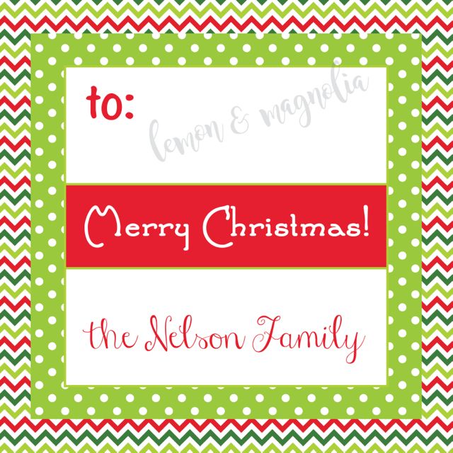 Red and Green Chevron with Polka Dot Personalized Christmas Gift Tag