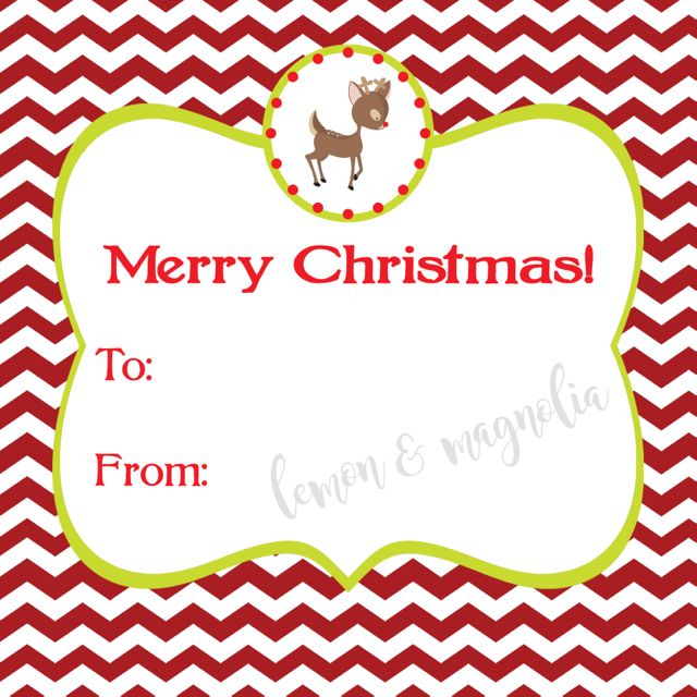 Red Chevron with Reindeer Personalized Christmas Gift Tag