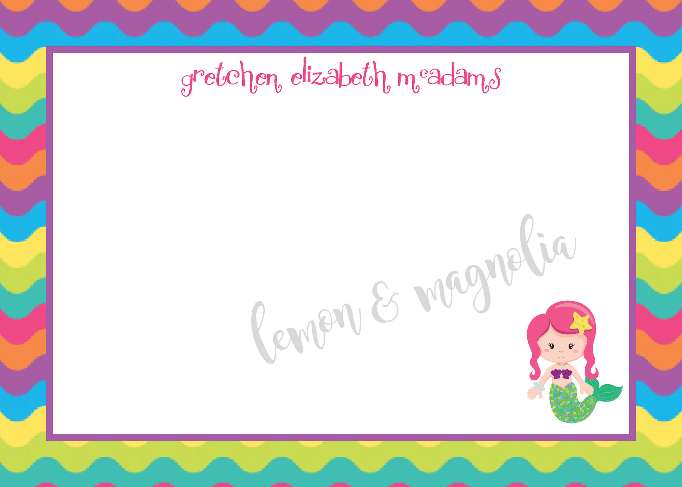 Bright Wave Personalized Mermaid Notecard
