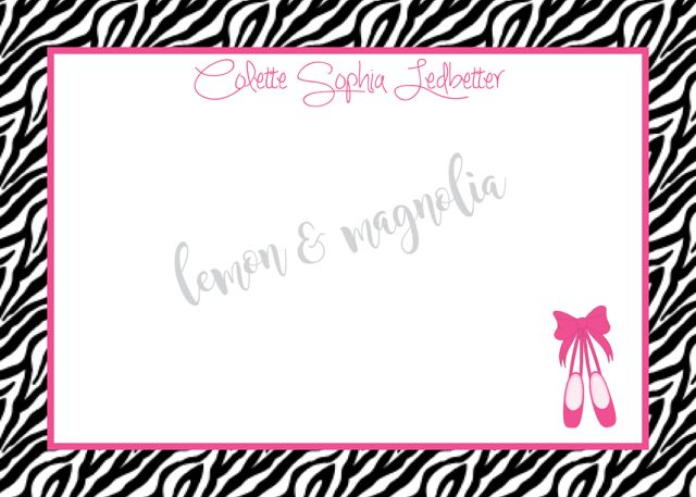 Flat Zebra Notecard with Ballet Shoes