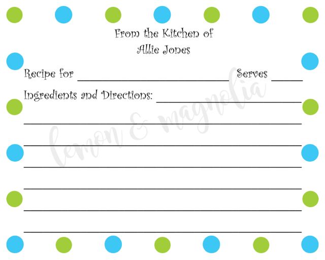 Blue Polka Dots and Green Polka Dots Personalized Recipe Cards