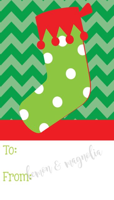 Green Chevron with Stocking Personalized Christmas Gift Tag