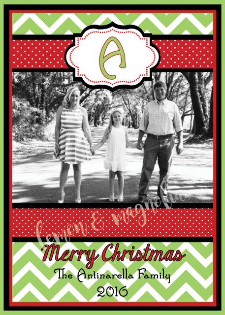 Green Chevron with Red Polka Dot Personalized Photo Christmas Card