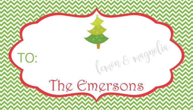 Green Chevron with Christmas Tree Personalized Christmas Gift Tag 2