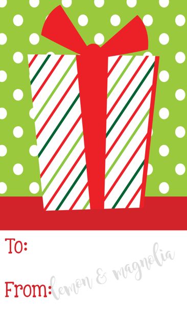 Green Polka Dot with Present Personalized Christmas Gift Tag