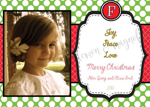 Green Polka Dot with Red Lattice Personalized Photo Christmas Card