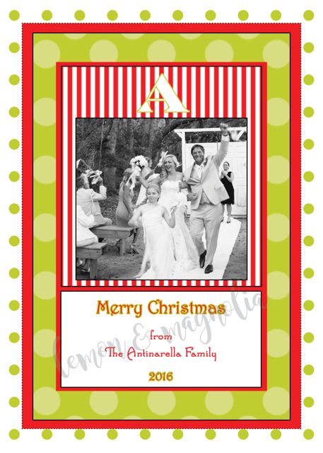 Red Stripe and Lime Polka Dot Personalized Photo Christmas Card