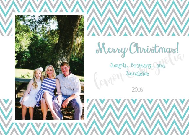 Teal and Grey Chevron Personalized Photo Christmas Card
