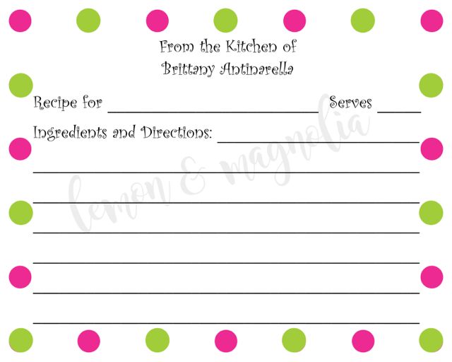 Lime and Pink Dots Personalized Recipe Card