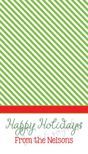 Lime Stripe or Polka Dot with Red Stripe Tall Personalized Christmas Gift Tag