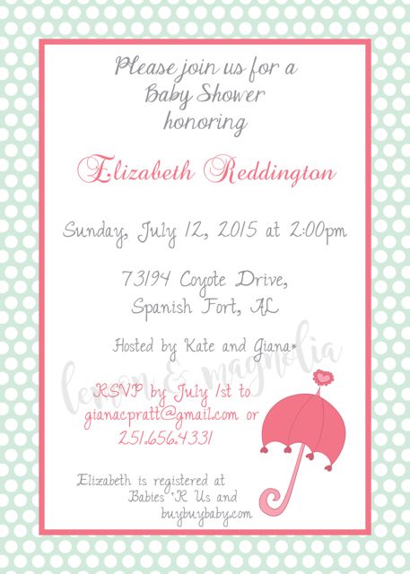 Pink and Mint Umbrella Baby Shower Invitation