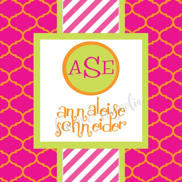 Pink Stripe with Lime and Orange Monogram Personalized Christmas Gift Tag
