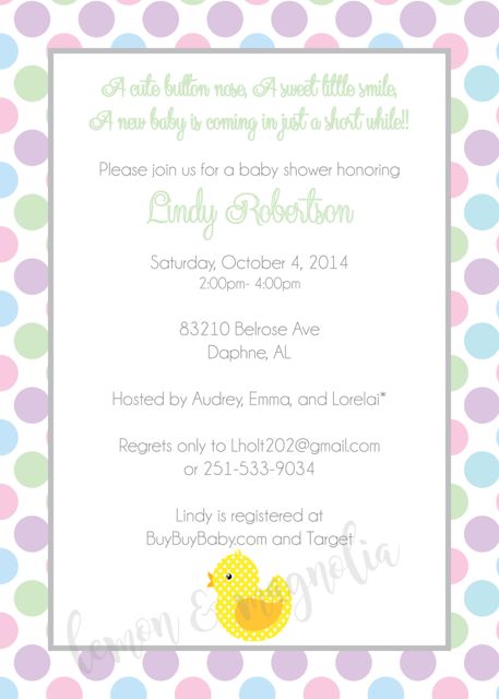 Pastel Polka Dot and Yellow Duck Baby Shower Invitation