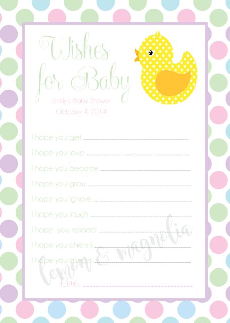 Pastel Polka Dot and Yellow Duck Baby Shower Wish Card