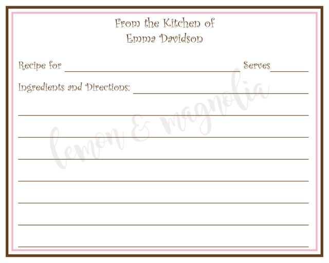 Pink and Brown Border Personalized Recipe Card