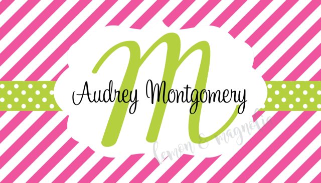 Pink Stripe with Green Polka Dot Initial Personalized Calling Card