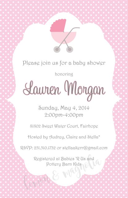 Pink Polka Dot Baby Carriage Baby Shower Invitation