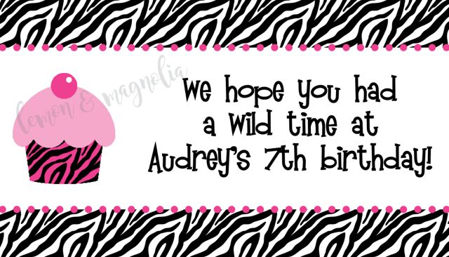 Zebra with Pink Cupcake Favor Tag