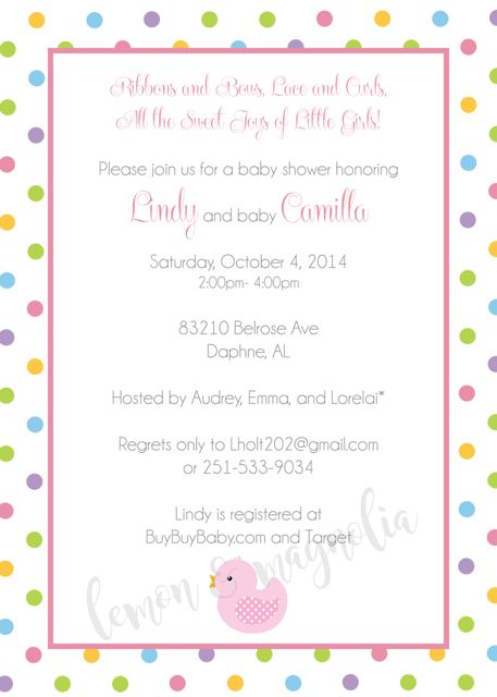 Polka Dot and Pink Duck Baby Shower Invitation