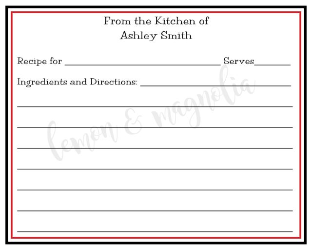 Red and Black Personalized Recipe Card