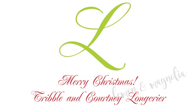 Green Initial with Red Renaissance Font Personalized Christmas Calling Card