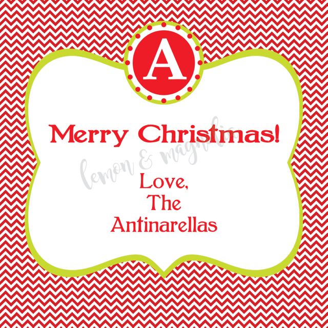 Red Chevron or Quatrefoil Initial Personalized Christmas Gift Tag