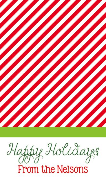 Red Stripe or Polka Dot with Lime Stripe Tall Personalized Christmas Tag