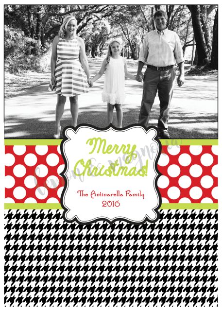 Houndstooth and Red Polka Dot Personalized Photo Christmas Card