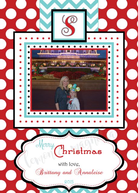 Red Dot with Aqua Chevron Personalized Photo Christmas Card