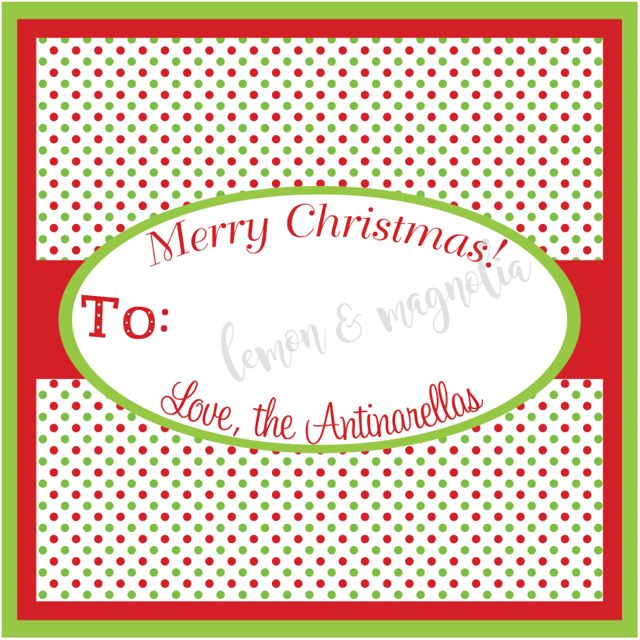 Red and Green Polka Dot Personalized Christmas Gift Tag