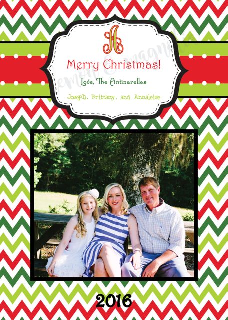 Red and Green Chevron Personalized Photo Christmas Card