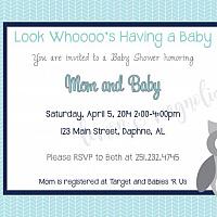 Grey and Aqua Owl Baby Shower Invitation
