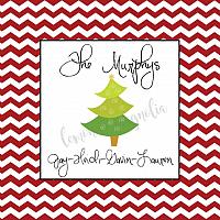 Red Chevron with Christmas Tree Personalized Christmas Gift Tag