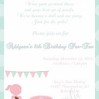 Doll Tea Party Birthday Invitation 3