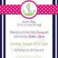 Girl Navy, Pink, & Green Anchor Baby Shower Invitation