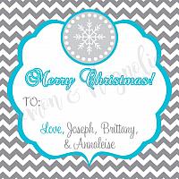 Grey Chevron with Teal and Snowflake Personalized Christmas Gift Tag