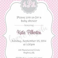Pink and Grey Monogram Baby Shower Invitation