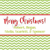 Lime Chevron with Red Stripe Personalized Christmas Calling Card