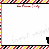 Striped Mickey or Minnie Flat Personalized Notecard