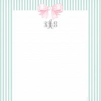Mint Seersucker with Bow and Monogram Notecard