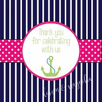 Girl Navy, Pink, & Green Anchor Baby Shower Favor Tag