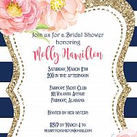 Navy Stripe with Watercolor Peony Shower Invitation