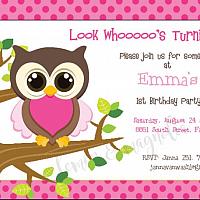 Pink Dot Owl Invitation